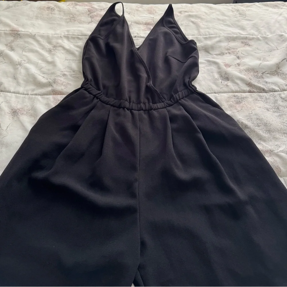 H&M Conscious Black wide leg spaghetti straps jumpsuit with pockets, size 4